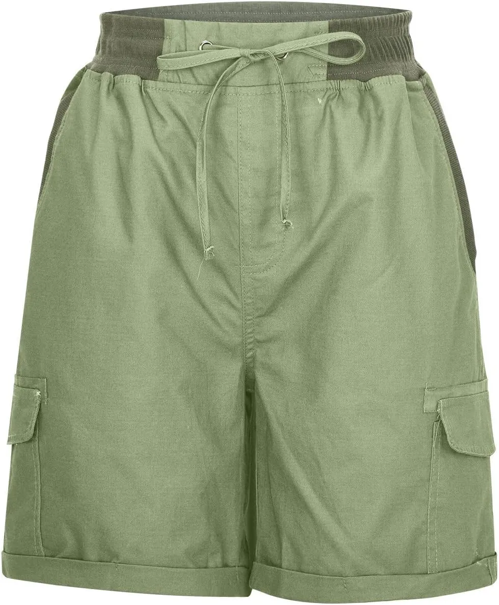 ZDRZK Womens High Waisted Cargo Shorts Casual Relaxed Fit Comfy Hiking Shorts with Pockets Drawstring Bermuda Shorts