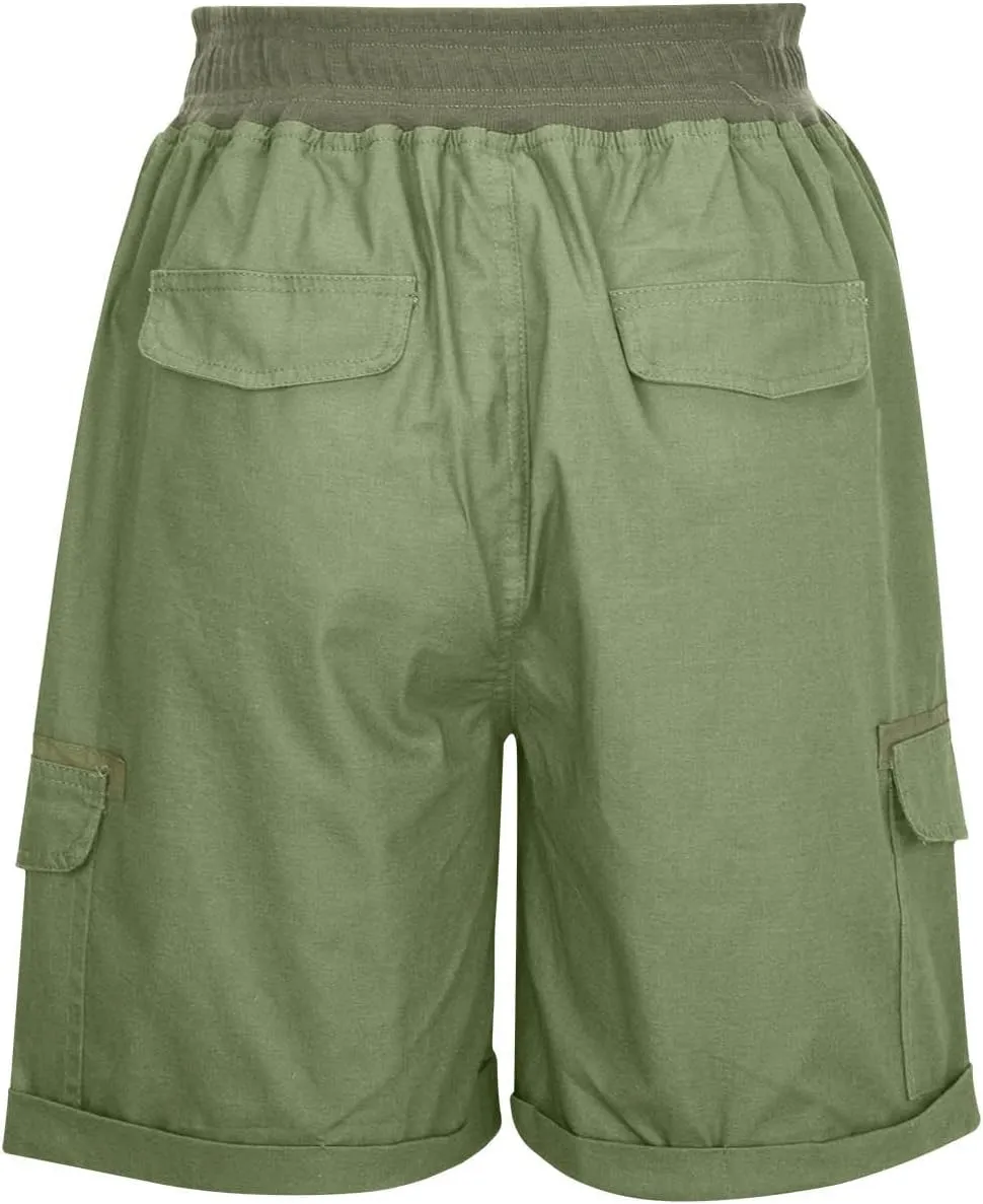 ZDRZK Womens High Waisted Cargo Shorts Casual Relaxed Fit Comfy Hiking Shorts with Pockets Drawstring Bermuda Shorts