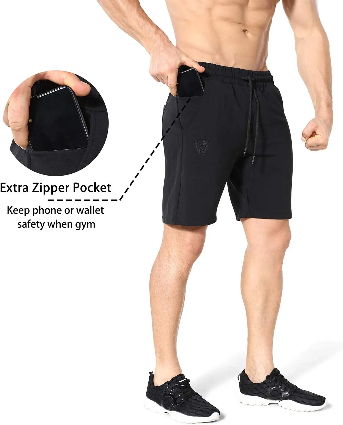 ZENWILL Mens Gym Running Shorts, Workout Athletic Bodybuilding Fitness Shorts with Zip Pockets